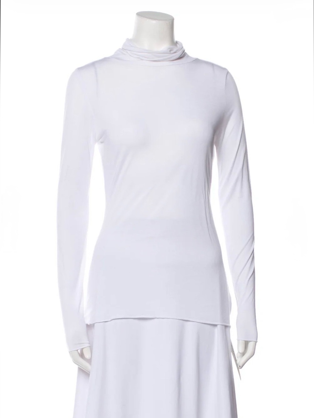 Allude Luxury White Cashmere Blend Cowl Neck Long Sleeve Top